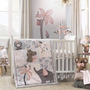 Lambs & Ivy Pink /Gray Calypso Koala Leaf Print Luxury Fleece Blanket